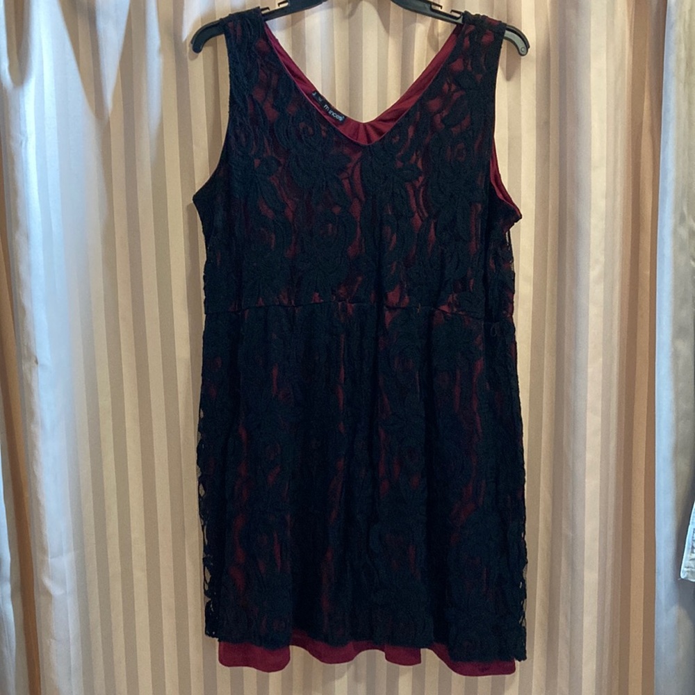 Maurices Red Dress with Black Lace Overlay. Size 3X